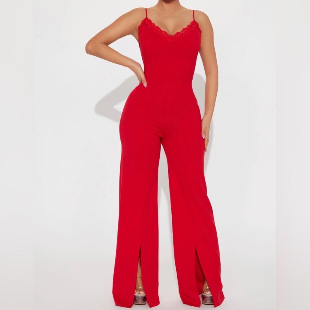 Red Flare Leg Jumpsuit